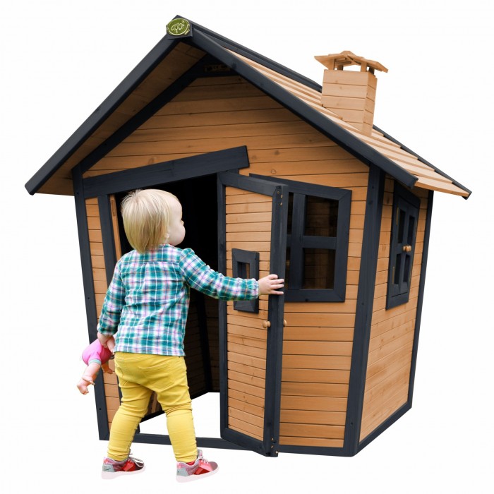 Casuta de joaca Alice in WonderWorld pentru copii din lemn Maro-Antracit- Casa gradina cu geamuri din plexiglas AXI